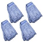 Mop Head Replacement Commercial Heavy Duty String Blue Wet Mop Heads for 3 Typs Commercial Mop Handle(4 pcs,Medium,Weight 16oz)