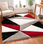 SWEET HOMES Super Ultra Soft 3D Shaggy Handcrafted Anti-Skid Silk Touch Rectangular Carpet, Size 4X6 Feet, Colour, Silver/Red/Ivory D2