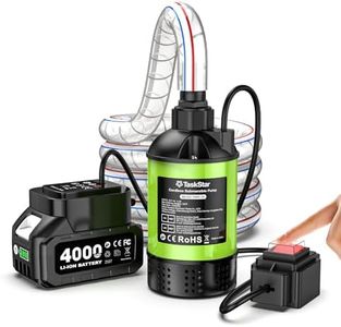 TaskStar Cordless Submersible Water Pump Brushless, 1100GPH Small Portable Utility Pump with 4000mAh Battery & Hose for Swimming Pool Tank Garden Basement Camping Boat Rain Barrels Outdoor Draining