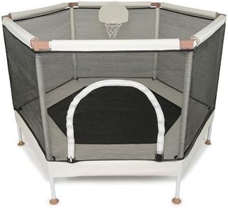 Square House Kids Trampoline, Aesthetic Indoor and Outdoor Toddler Trampoline with Safety Net, Basketball Hoop, 220lb Capacity, Ultra Safe No-Gap Design, Gifts for Boys & Girls (Sand, 5 FT)