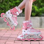 VBE® New Inline Skates, Adjustable Inline Roller Skates for Kids, Teens and Adults, Unisex Outdoor Skating Shoes Roller Blades with Featuring Wheels for Skating (Colerfull Skating) (Light Pink)