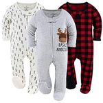 The Peanutshell Footed Baby Sleepers for Boys or Girls, Buffalo Plaid & Woodland, 3 Pack Set (9 Month) Red