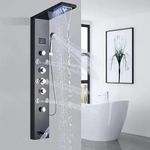 ProssimaGen Italiano Stainless Steel Shower Panel 5 in One With LED Display, Tower System, Rainfall Shower, Body Massage Spray, Handheld Shower, Temperature Display, Wall Mount Shower Panel black