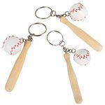 Baseball & Wooden Bat Keychains, 3-Inch, Pack of 12