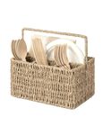 StorageWorks Wicker Flatware Organizer, Hand Woven Seagrass Cutlery Holder for Countertop with Handle, 1 Pack