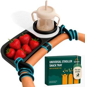 Universal Stroller Snack Tray with Cup Holder 2 in 1 - Stroller Tray Attachment for Baby & Toddler - Baby Stroller Accessories - Fit Most Strollers, Dishwasher Safe with Dust Cover & Silicone Arms