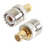 TengKo UHF Female to SMA Male Adapter RF Coax Connector SO239(PL259) Handheld Antenna PL-259 Converter Two Way Radio RF Antenna Adapter (2 Packs)