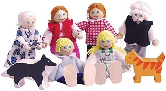 Bigjigs Toys Heritage Playset Wooden Dolls House People - 8 Wooden Dolls Family for Dollhouses, Quality Dolls House Accessories for Pretend Play