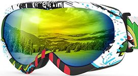 OutdoorMaster Kids Ski Goggles - Helmet Compatible Snow Goggles for Boys & Girls with 100% UV Protection (Color pattern Frame + VLT 13% Grey Lens with Full REVO Gold)