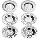 (Set of 6 Pcs) 3 Sizes Kitchen Sink Strainer Hair Catcher for Shower Drain Cover Sink Plug Strainer for Drainer Protector Blocker Filter Bath Plug Hole Cover Sink Sieve Strainer Metal