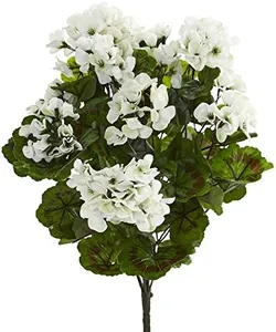 Nearly Natural Geranium Artificial Bush, UV Resistant, Set of 3 (Indoor/Outdoor)