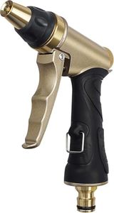 Hose Spray Gun, Garden Hose Nozzles & Spray Guns with Full Brass Nozzle, Non-Slip Grip, 4 Patterns Water Gun Sprinkler, High Pressure Spray Nozzle for Car Washing, Pets Bathing, Watering Plants