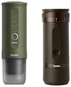OutIn Nano Portable Electric Espresso Machine with Fino Portable Electric Coffee Grinder,Brown & Forest Green