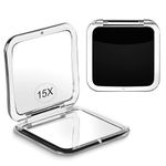 Compact 15X Magnifying Makeup Mirror for Travel, Small Pocket Mirror-Handheld, Foldable & Portable 2-Sided with 15X Magnifying and 1X Mirror for Purses - Square 3.3 x 3.3 inch (Black)