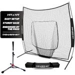 PowerNet Baseball Softball Practice Net 7x7 with Deluxe Tee (Black) | Practice Hitting, Pitching, Batting, Fielding | Portable, Backstop, Training Aid, Lg Mouth, Bow Frame | Training Equipment Bundle