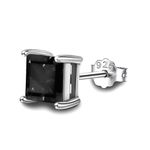 HIGHSPARK 925 Silver Men’s Square Black Solitaire Stud | 92.5 Sterling Silver and Diamond like Brilliance Sparkling Zirconia | Single Stud for Men - Black 6mm