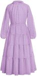 GRACE KARIN Girls Swiss Dots Dresses Flared Sleeve Ruffle Collar Casual Midi Dress for Kids Purple 12 Years