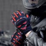 XTRIM Biking Gloves for Men, Full-Finger Length Motorcycle Gloves, Moisture-Absorbent Fabric, Comfortable Fit, Reinforced Knuckles for Impact Protection (L, Black & Red)