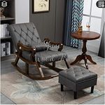 SHINE WOOD ART Teak Wood Modern Ergonomic Rocking Chair in Swed Fabric (Dark Gray)