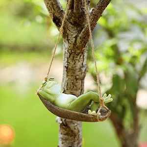 Outdoor Garden Statues, Creative Resin Frog Garden Decor,Funny Hanging Hammock Swing Frog Statue for Home, Patio,Lawn,Yard,Office, Outdoor Decorations,Housewarming Garden Gifts