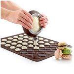 RKPM HOMES Macaron Kit | Round 48 Capacity Macaron Mat and Decorating Piping Pot with 5pcs Nozzles | Silicone Baking Decorating Tools | Decomax Pen Batter Dispenser | Home Made Pastry Cookie – Brown