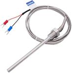 Twidec/2M NPT 1/4"inch (6X100MM) Pipe Thread Temperature Sensor Probe Two Wire Temperature Controller (0~600℃) 304 Stainless Steel K Type Thermocouple MT-205-1/4