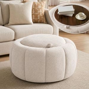 Tbfit Round Storage Ottoman - No Assembly Required, Storage & Sturdy Structure Multi-Functional Seat/Footrest for Living Room, Bedroom & Kids Room Soft Fabric for Family Home Use