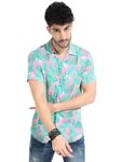 GLORYBOYZ Half Sleeve Printed Shirts for Men Relaxed Fit Tropical Leaf Hawaiian Stylish Men's Casual Shirt Revere Collared Neck Fashionable Goa Beach Vacation Summer Shirts for Men (Pink S)