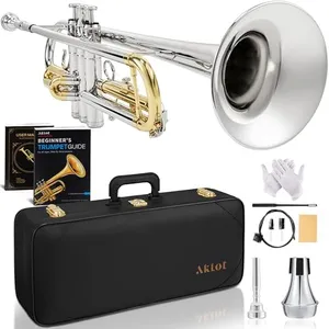 AKLOT Hand-Hammered Bell Bb Trumpet: Smooth Valve Action, Clear-Lacquered Brass Body, Standard Trumpet Beginner Set with Leather Case, Lesson Book, Trumpet Mute, Mouthpiece, Cleaning Kit (SNR-BrzAC)
