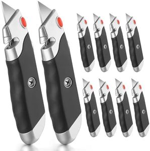 DIYSELF 10Pack Box Cutter, Rubber Handle Utility Knife, Retractable Heavy Duty, Razor Knife for Warehouse, Office, Shop