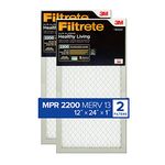 Filtrete 12x24x1 AC Furnace Air Filter, MERV 13, MPR 2200, Elite Allergen, Bacteria & Virus Filter, 3-Month Pleated 1-Inch Electrostatic Air Cleaning Filter, 2-Pack (Actual Size 11.69x23.69x0.78 in)