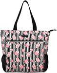 Betsey Johnson 15.6 Inch Zipper Beach Tote Bag Lightweight Large Durable Polyester with Mesh Side Pockets for Gym Work, Stripe Roses