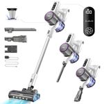 Vacuum Cleaner Cordless 400W Brushless Motor Up to 45mins Detachable Battery Stick Vacuum with X-Large Dust Cup Touch Display for Carpet Hardwood Floor Pet Hair (White-Purple)