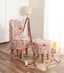 NACIA Printed Ottoman Pouffes Chair for Living Room Furniture for Sitting Dressing Table Pouf Chair Sofa Puffy Stool Pouffes Sitting Chair for Living Room, Printed Chair Stool, Babypink Leaf