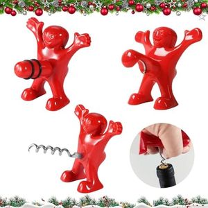 Wine Bottle Corkscrew, Pack of 3 Red Man Bottle Opener, Wine Opener Funny, Wine Bottle Stopper, Wine False Opener, Beer Bottle Opener for Birthday, Christmas, Holidays, Father's Day