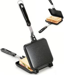 Cididu Hot Sandwich Maker, Grilled Sandwich Toaster for Small Bread Pancake, Double Sided Non-Stick Frying Pan, Stovetop Sandwich Grill Press Flip Pan for Camping Kitchen (Inside 5.4" L x 4.7" W)