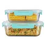 Allo FoodSafe 1040ml & 1520ml Rectangle Glass Food Storage Container with Break Free Detachable Lock, Oven Safe Microwave Safe, High Borosilicate, Leak Proof, Set of 2