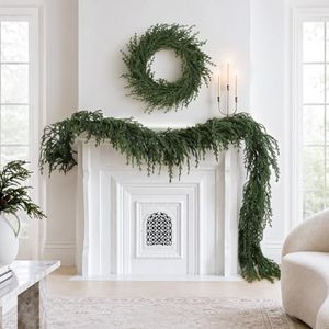 2PCS 9ft Update Norfolk Pine Garland, Real Touch Christmas Decorations