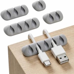 GLUIT Adhesive Desktop Cable Organizer Versatile Cord Holders Wire Clips and Cable Holder Cord Organizer for Desk Table Accessories Office Spaces New Grey 5 Pack