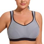 AGONVIN Sports Bras for Women High Impact Plus Size Support Wirefree Running Control Grey 44E