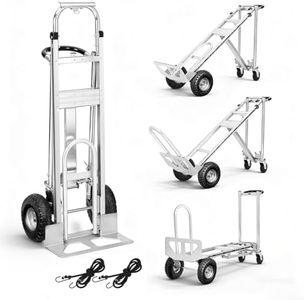 Aluminum 4 in 1 Convertible Hand Truck Dolly, 1000Lbs Capacity, Heavy Duty Folding Hand Truck Dolly Cart with Wheels 10" All-Terrain Tires, Hand Trucks for Logistics, Home, Office, School, Silver