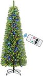 SHareconn 7.5ft Premium Prelit Artificial Hinged Slim Pencil Christmas Tree with Remote Control, 310 Warm White & Multi-Color Lights, Full Branch Tips, First Choice Decorations for X-mas, 7.5 FT,Green