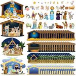 Glenmal 64 Sheets Make a Nativity Scene Sticker Cardboard Ornament Craft Kit Christmas Nativity Stickers with Nativity Scene Cardboard and Rope Funny Christmas Crafts for Religious Party Favor