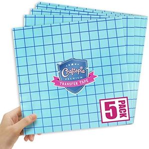 Craftopia Transfer Tape Sheets for Vinyl 12 Clear with Blue Alignment Grid | Compatible with Cricut Cameo Self Adhesive Vinyl for Signs Stickers Decals Walls Doors & Windows (5 Sheets)