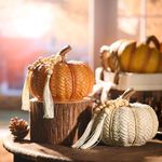 Valery Madelyn Autumn Decorations Pumpkins Ornaments Set of 2, Fall Pumpkin with Jute Rope, Halloween Decor for the Home Living Room Window Garden Outdoor, 13cm