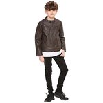 A2Z 4 Kids Motorcycle Biker Jacket PU Leather Jacket Zipper Stylish Boys, Dark Brown, 9-10 Years