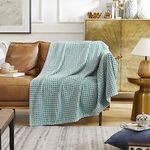 KASYLAN Soft Flannel Fleece Blanket Throw, Jacquard Weave Grid Pattern (Blue, 50x60 inches), Warm Cozy Blanket for Sofa, Couch, Bed, Camping, Travel