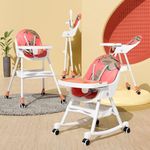 TONY STARK 5 In 1 Reclining Baby High Chair Foldable, Dual Dining Detachable Food Tray, Height Adjustable Feeding Seat, Five Point Safety Belt, With Rocking Attachment (Orange)