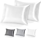 Bare Home 100% Mulberry Silk Pillowcase for Hair and Skin - Ultra Premium 6A Grade 19 Momme Silk Pillow Case - Hidden Zipper - Breathable Cooling Pillow Cover (Standard 2 Pack, White)