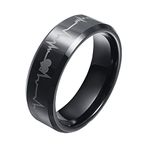 Daesar Promise Ring for Men Black, Men Wedding Bands Tungsten Heartbeat 8MM Custom Engrave Personalized Ring Size L 1/2